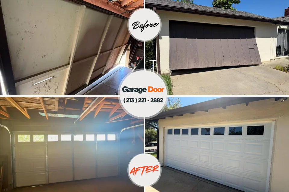 Before and after: garage door repair Lake Wissota, WI